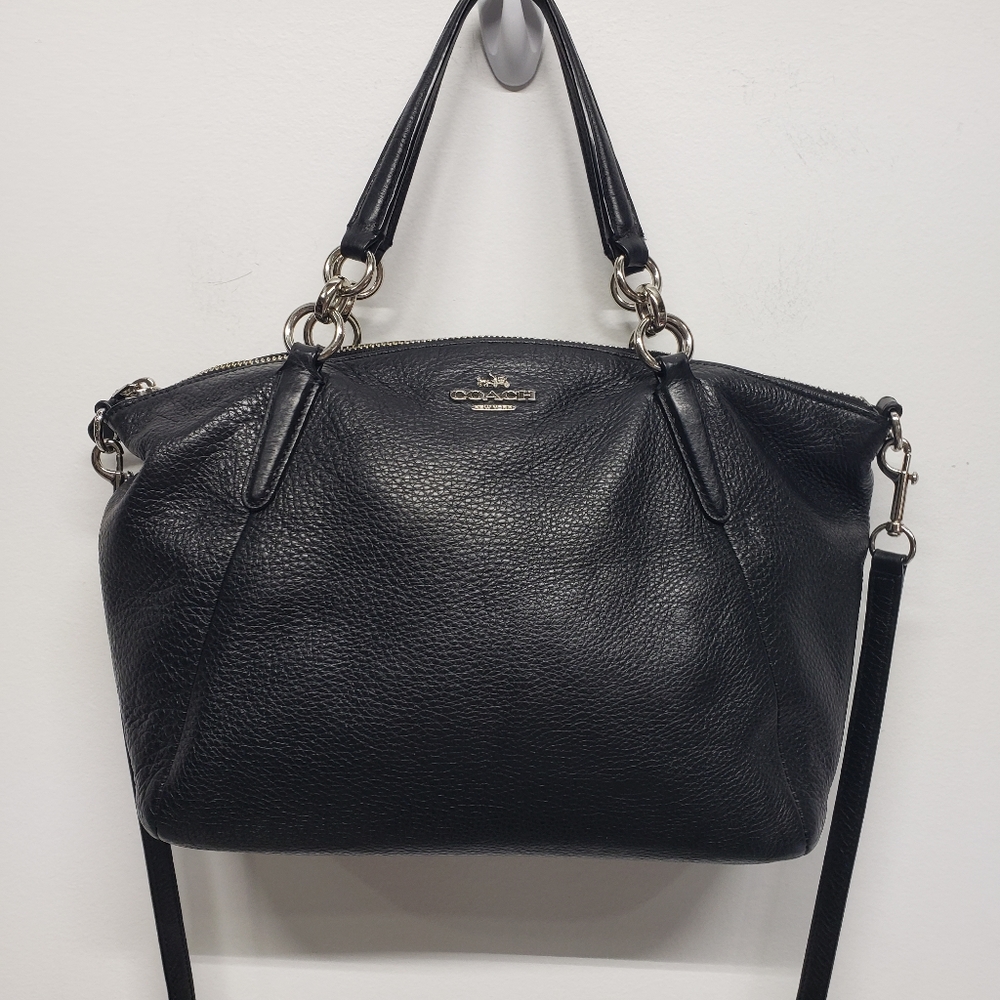 Coach F36675 Pebble Leather Kelsey Satchel Handbag Black with Silver Hardware - Picture 1 of 16